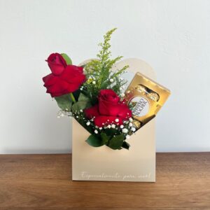 Envelope Coração c/ 2 Rosas